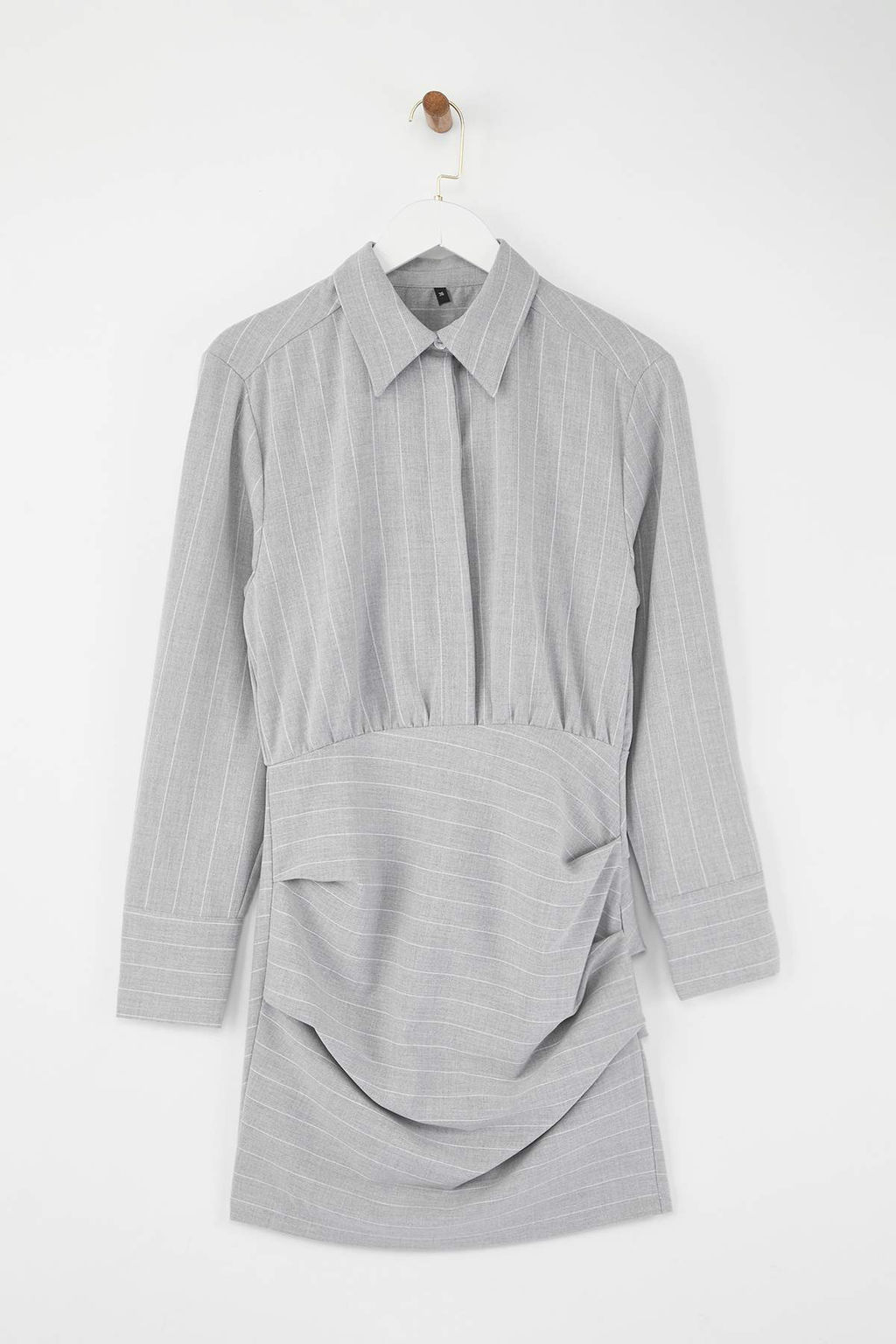 Limited Edition Gri Cizgili Poliviskon Drape Detayl? Vucuda Oturan Mini Dokuma Elbise TWOAW26EL00126