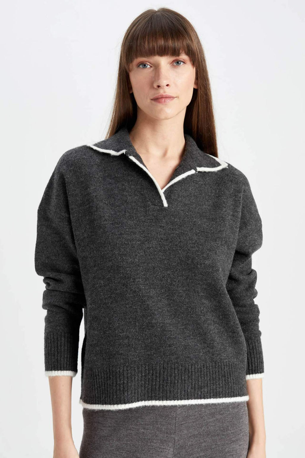 Regular Fit Yumusak Dokulu Polo Yaka Triko Kazak - Defacto фото 2