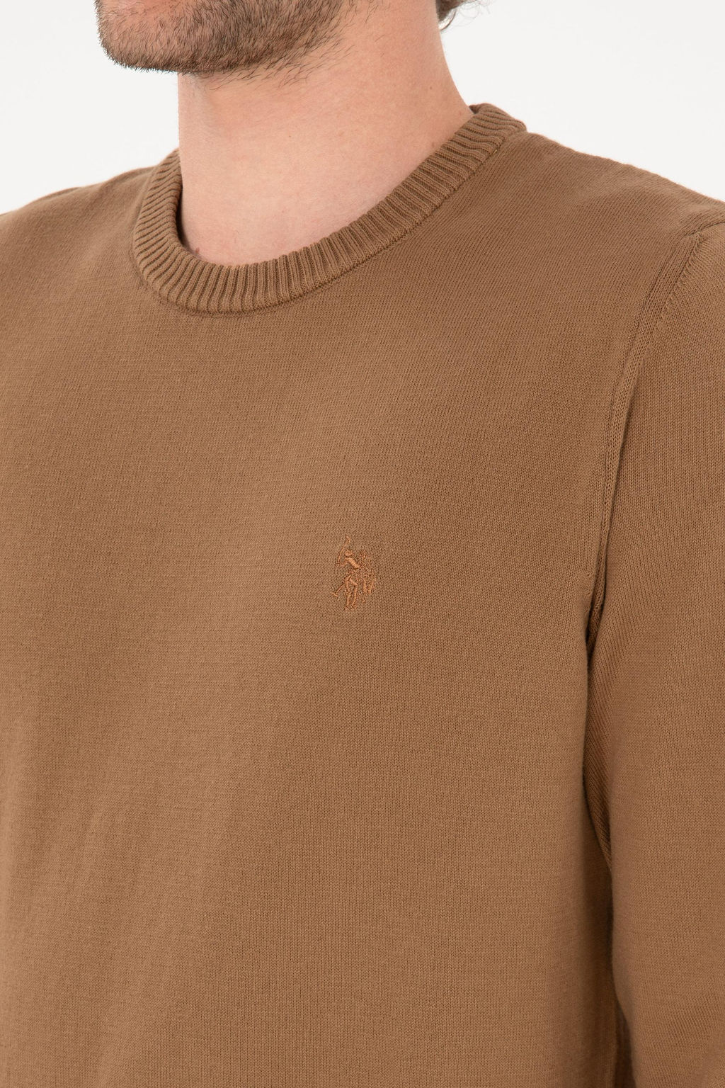 Erkek Slim Fit Bisiklet Yaka Camel Basic Kazak - U.s. polo assn фото 7