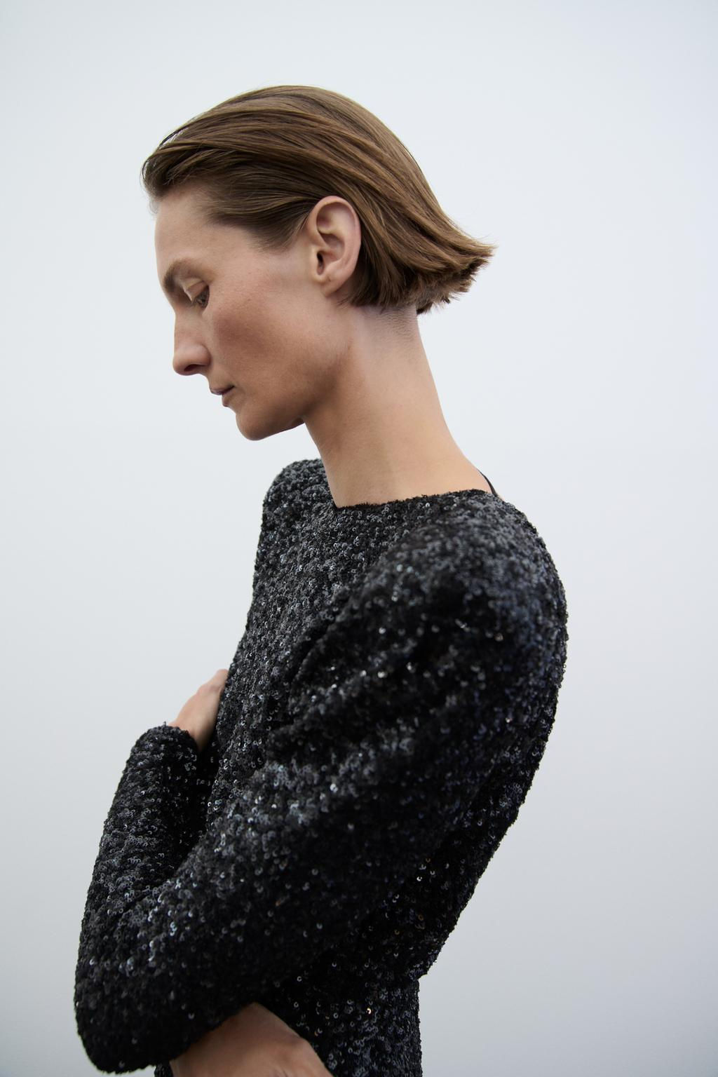 ZW COLLECTION SEQUINNED DRESS WITH SHOULDER PADS - Zara фото 3