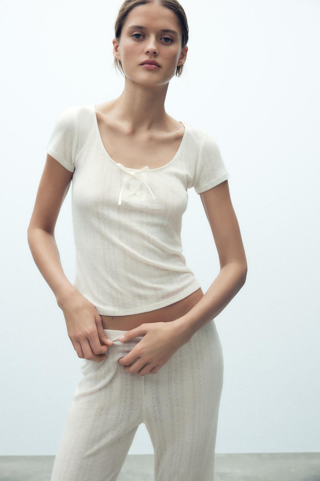 POINTELLE TOP WITH SATIN BOW - Zara фото 2