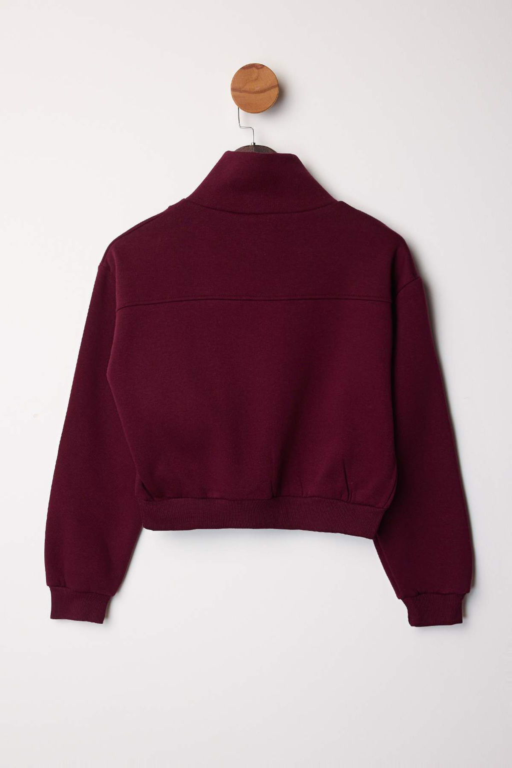 Bordo Kal?n Ici Polarl? Dik Yaka Yar?m Pat Fermuar? Crop Orme Sweatshirt TWOAW26SW00233 - Trendyolmilla фото 3