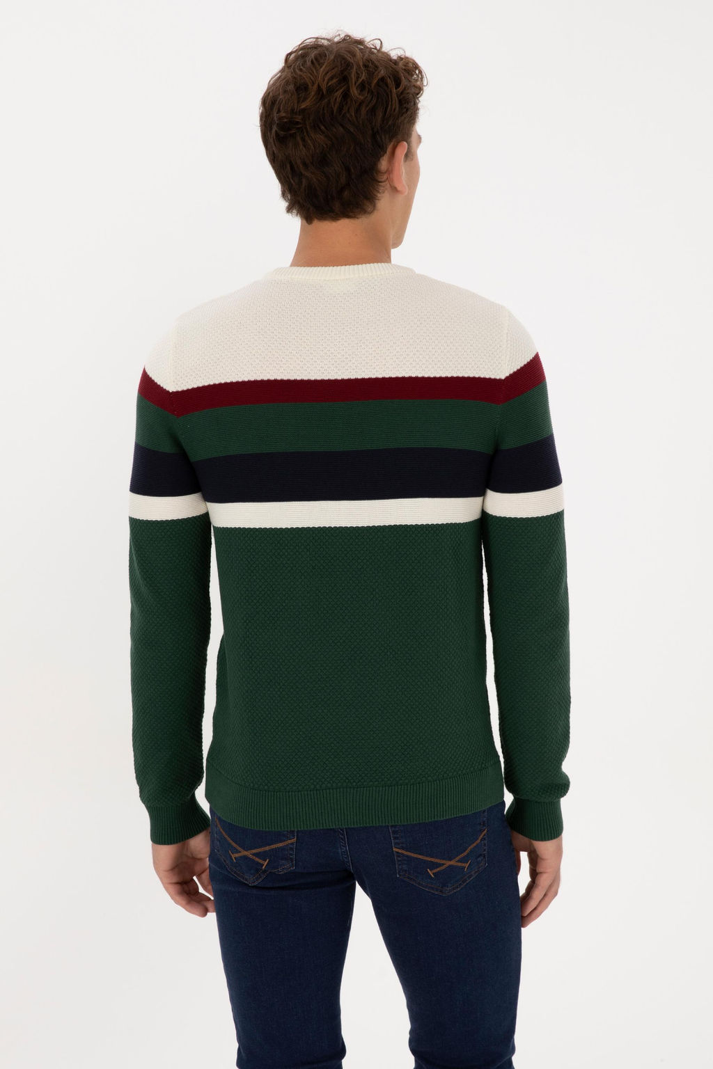 Erkek Slim Fit Bisiklet Yaka Koyu Ye_il Kazak