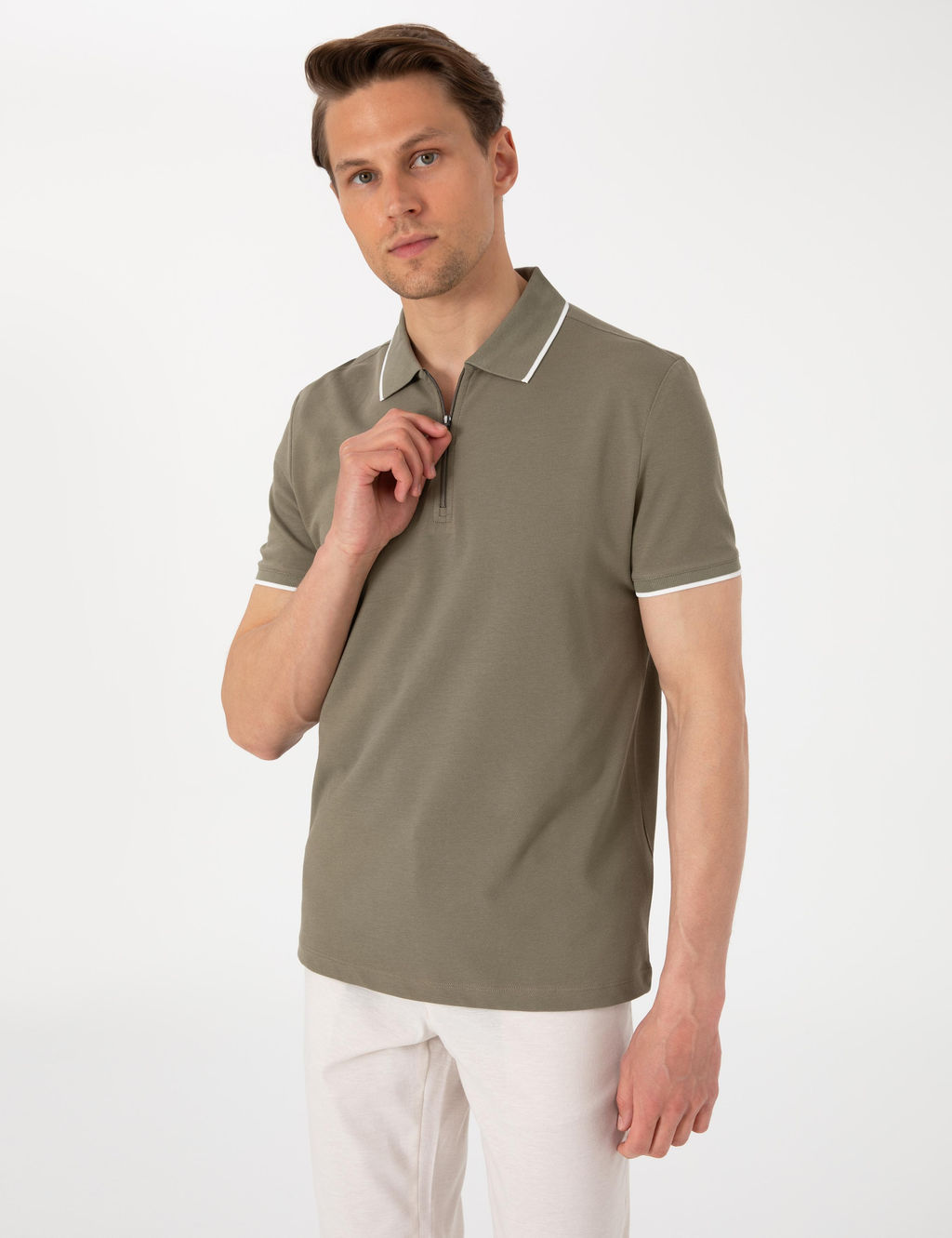 Haki Slim Fit Polo Yaka Ti__rt - Pierre cardin фото 3