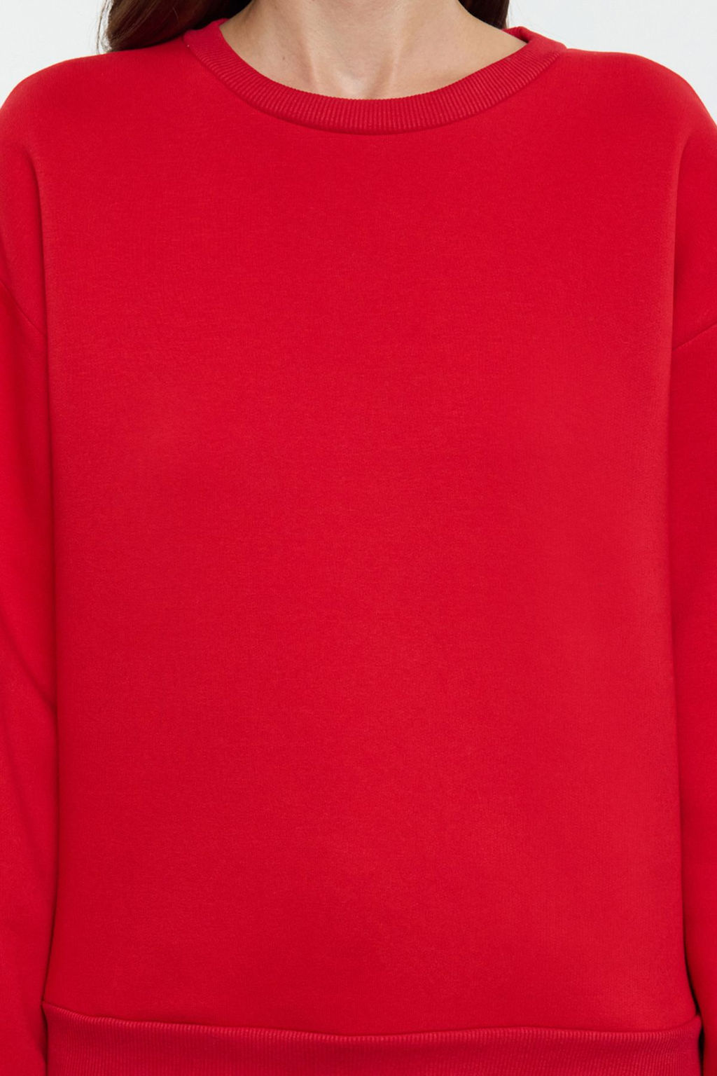 K?rm?z? Kal?n Ici Polarl? Regular/Normal Kal?p Bisiklet Yaka Basic Orme Sweatshirt TWOAW24SW00101