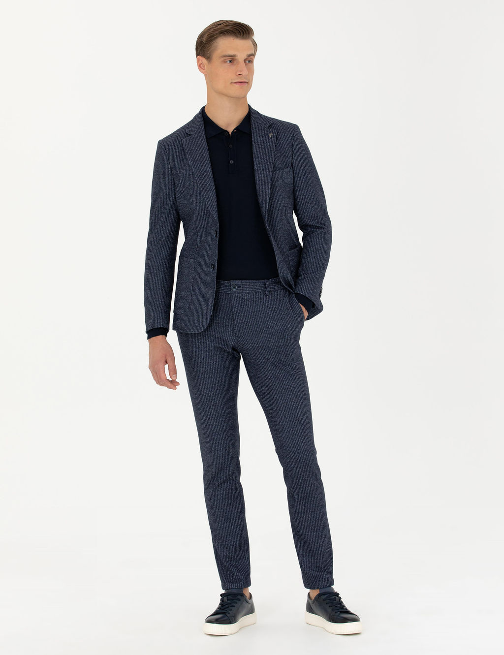 Lacivert Ex.Slim Fit Y_n Ka_mir Kar___ml_ _izgili Ceket