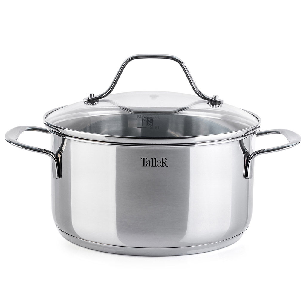 Набор кастрюль из нержавеющей стали Брилон 3 штуки: 1,5л - д16см, h8см, 3л - д20см, h10,5см, 4,3л - д22см, h11,5см, s0,5мм, дно s2,7мм, внешняя и внутренняя полировка - зеркальная, стеклянная жаропрочная крышка, пароотвод, ручки с из нержавеющей ст - Домашняя мода фото 4