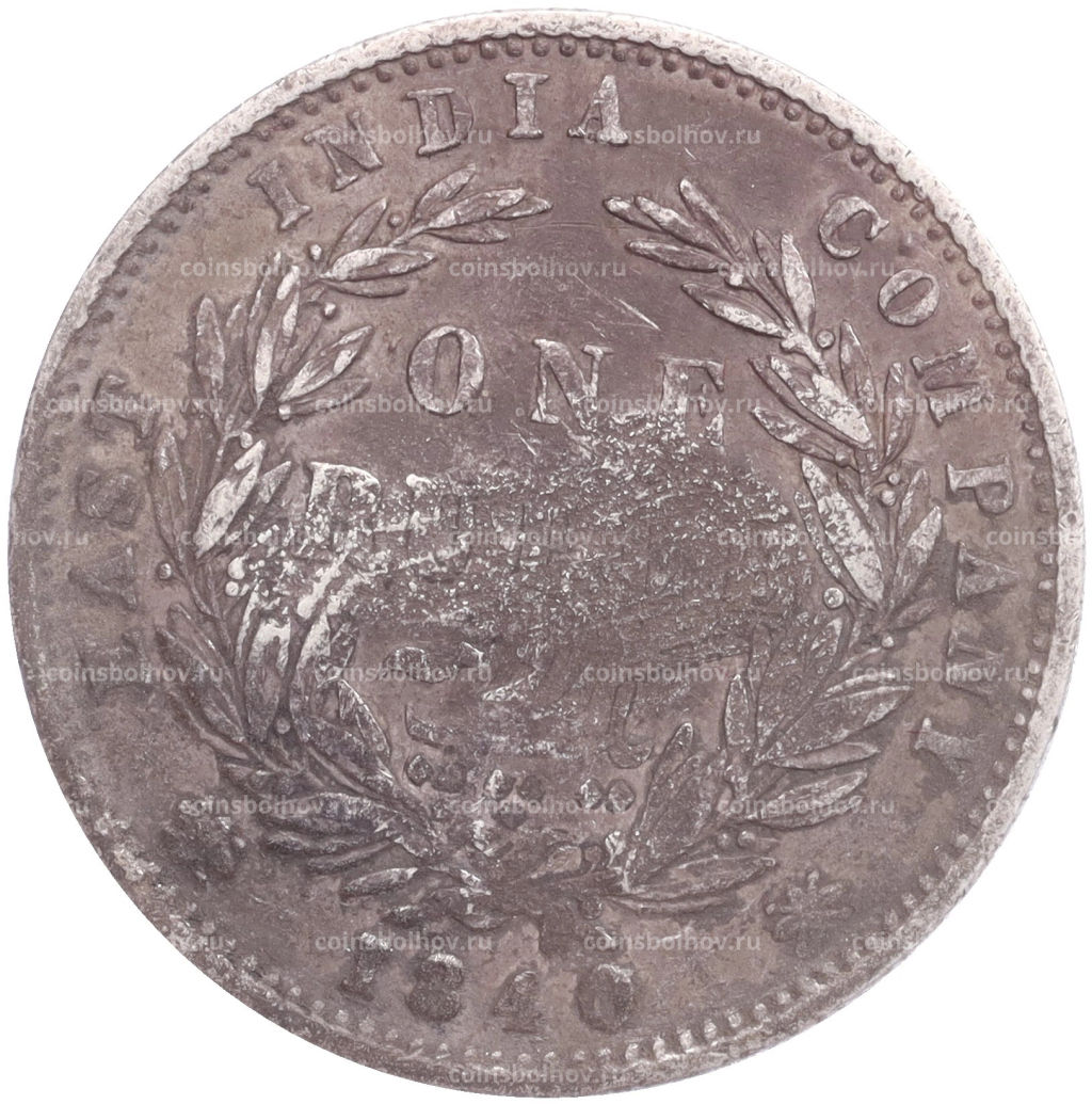 Монета 1 рупия 1882 года Британская Индия (Колониальный надчекан)