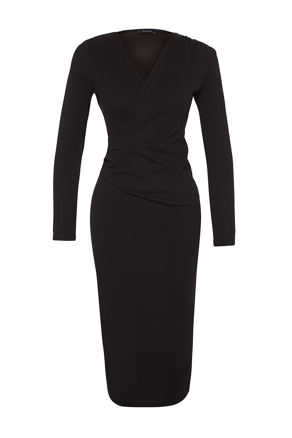 TRENDYOLMILLA Mor Kruvaze Yaka Uzun Kollu Buzgu Detayl? Vucuda Oturan Midi Orme Elbise TWOAW24EL00826 фото 11