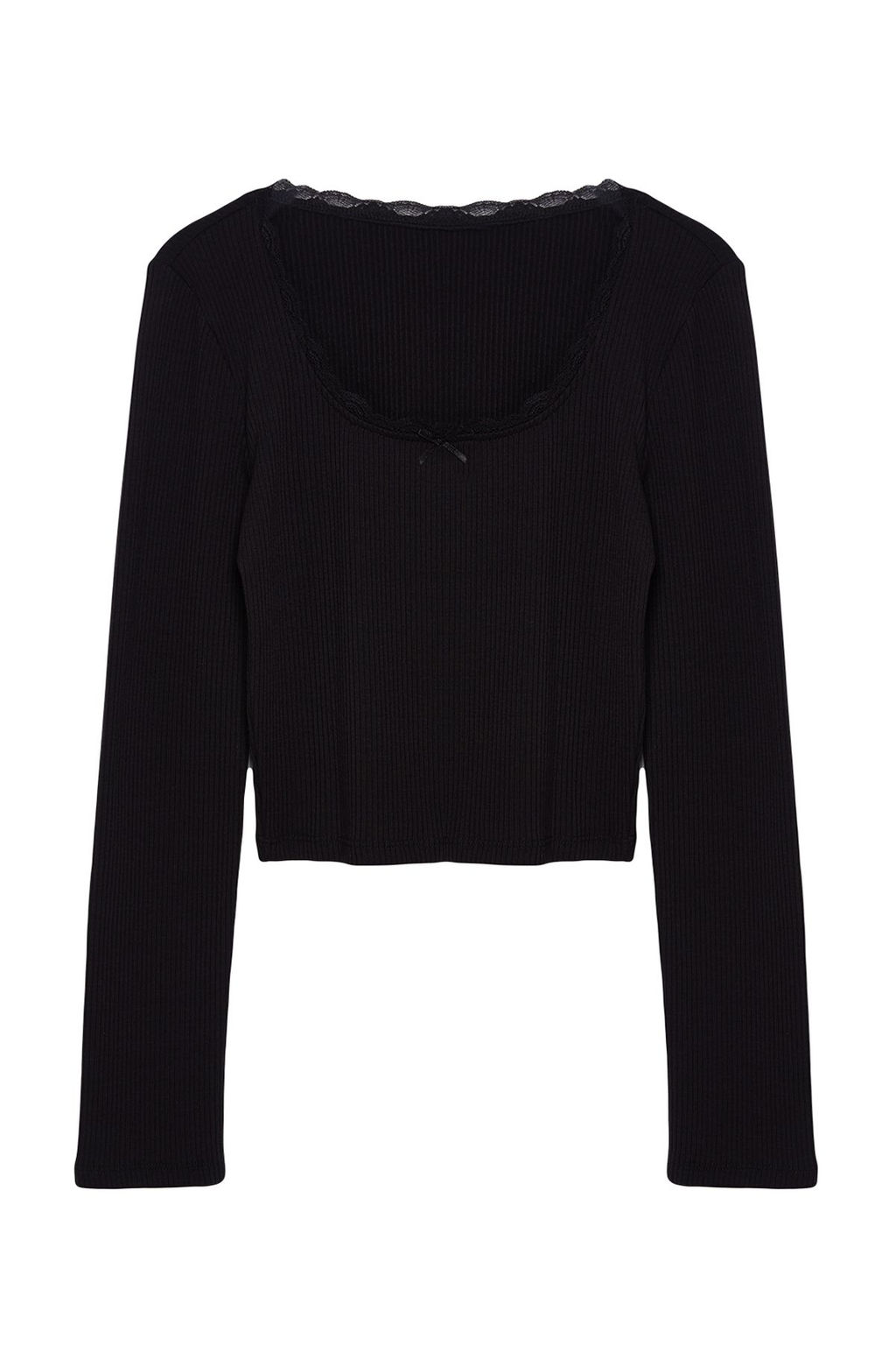 Trendyolmilla Siyah Kare Yaka Dantel Detayl? Crop/K?sa Orme Bluz TWOAW25BZ00007  фото 13
