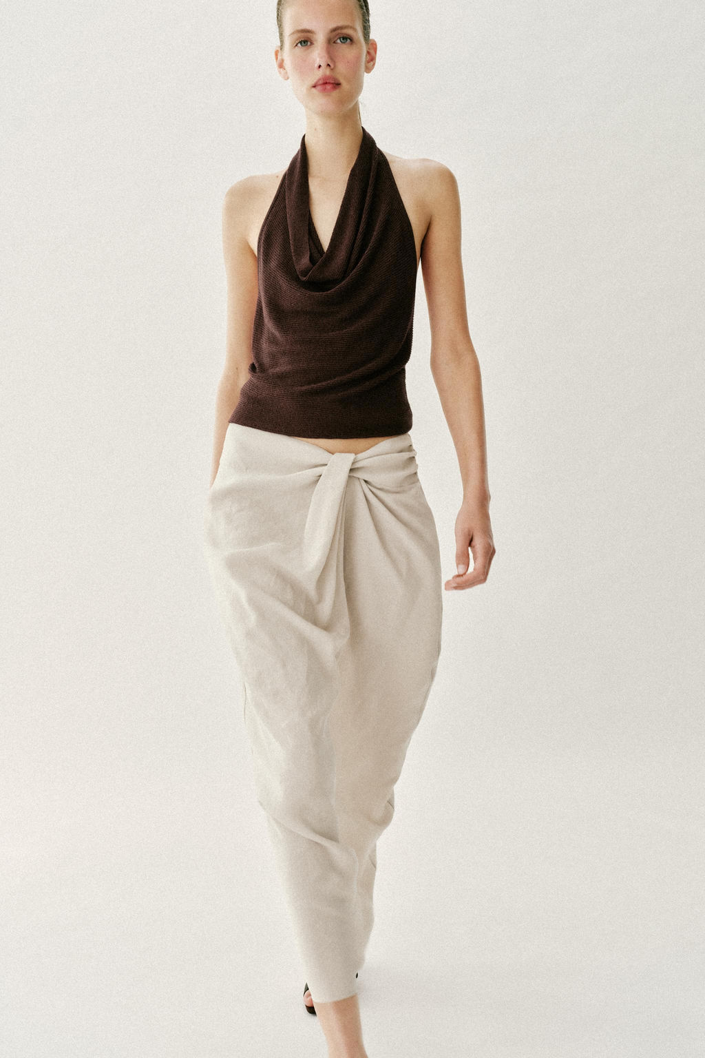 FALDA MIDI PAREO FRUNCES / Beige claro - Zara фото 5