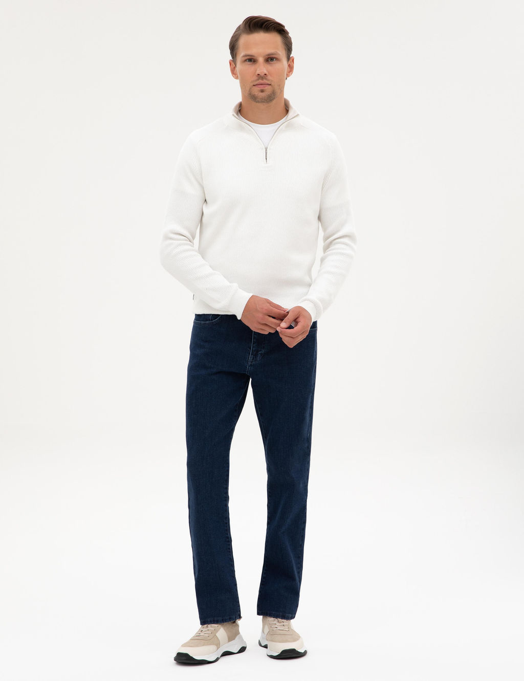 Ekru Slim Fit Dik Yaka Fermuarl_ Triko Kazak - Pierre cardin фото 4