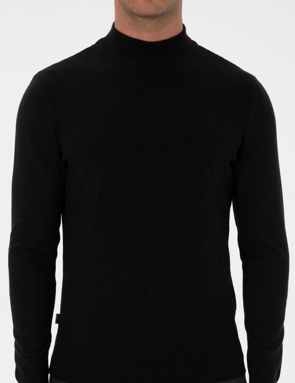 Siyah Slim Fit Yar_m Bal_k__ Yaka Triko Kazak - Pierre cardin фото 6