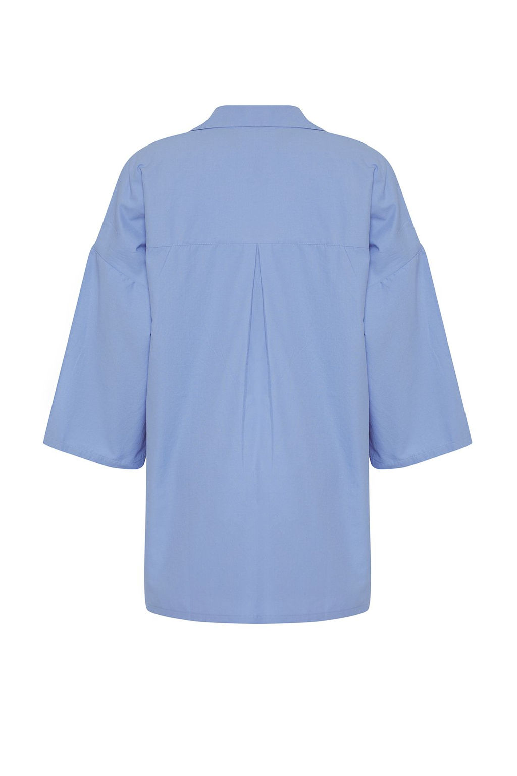 Trendyolmilla Mavi Mini Dokuma Gomlek Yaka Brode Plaj Elbisesi TBESS25EL00023 фото 7