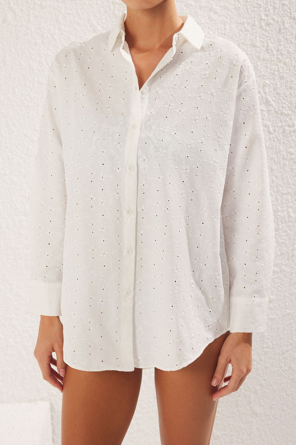 TRENDYOLMILLA Beyaz Dokuma Brode Plaj Gomlegi TBESS25GO00001 фото 3