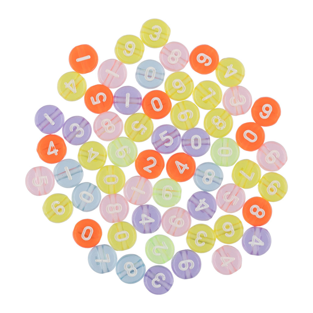 Бусина Hobbius пластик ABFF 4 х 7 мм 10 х 50 шт №02 прозрачные/цветные цифры