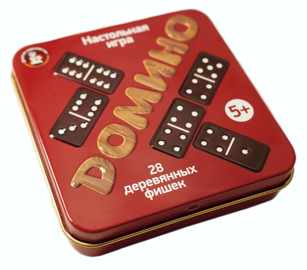Игра настольная Домино. Деревянная (жестяная коробочка)