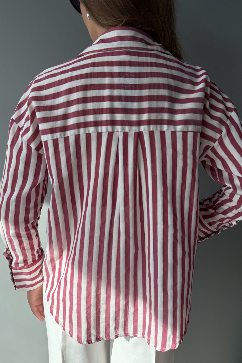 Kahverengi Bej Cizgili Oversize Gomlek TWOAW26GO00093 - Trendyolmilla фото 8