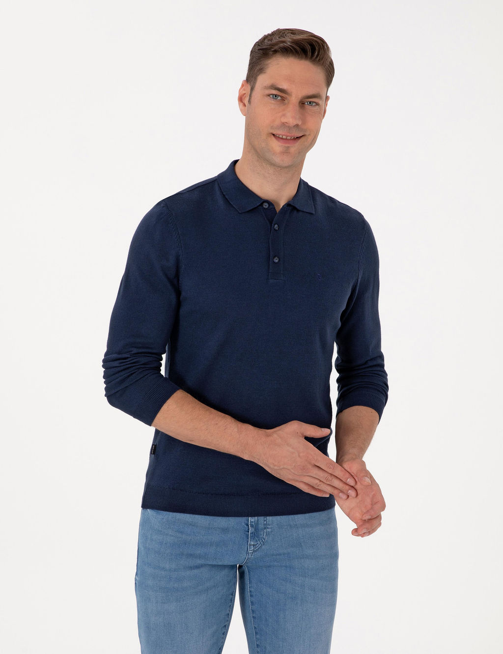 A__k Lacivert Slim Fit Polo Yaka Basic Triko Kazak