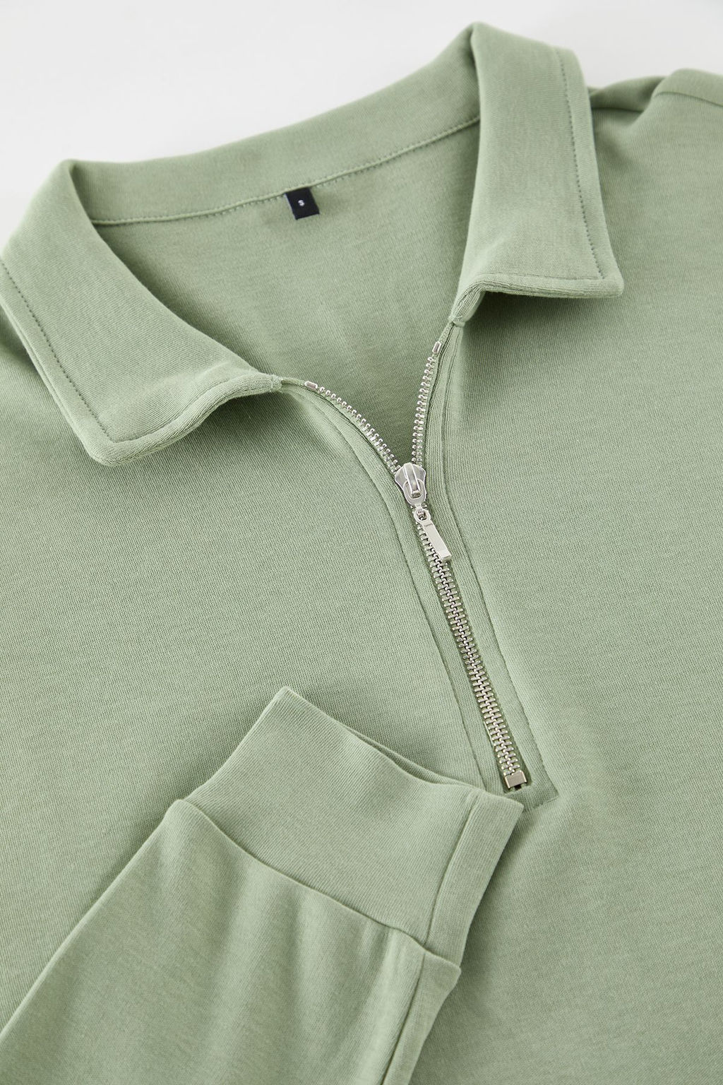 Ac?k Haki Oversize/Genis Kesim Fermuarl? Polo Yaka Sardonsuz Sweatshirt TMNAW25SW00111