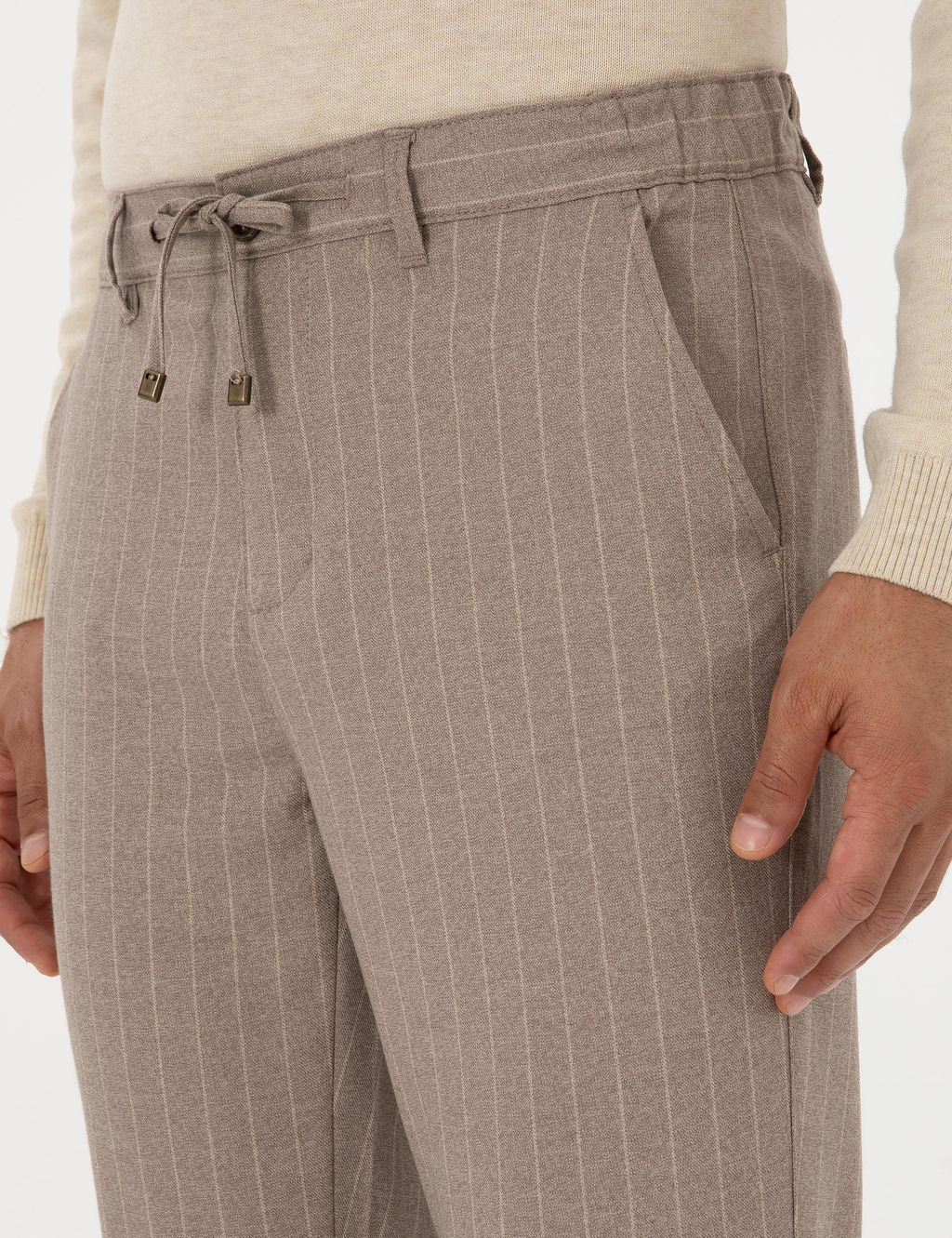 Bej _izgili Carrot Fit Beli Lastikli Kordonlu Kanvas Pantolon - Pierre cardin фото 5
