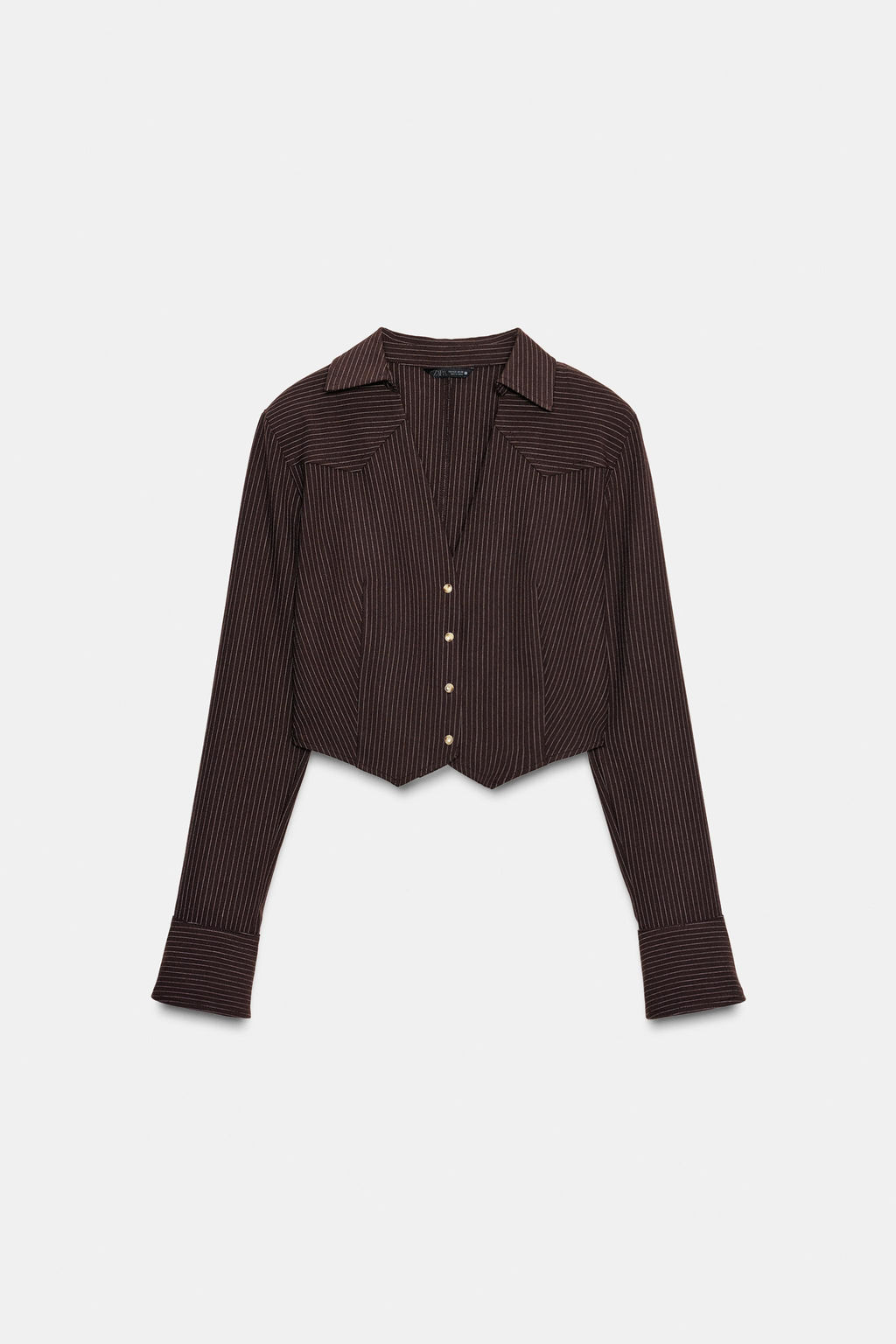 CROPPED STRIPED SHIRT WITH SHOULDER PADS - Zara фото 7