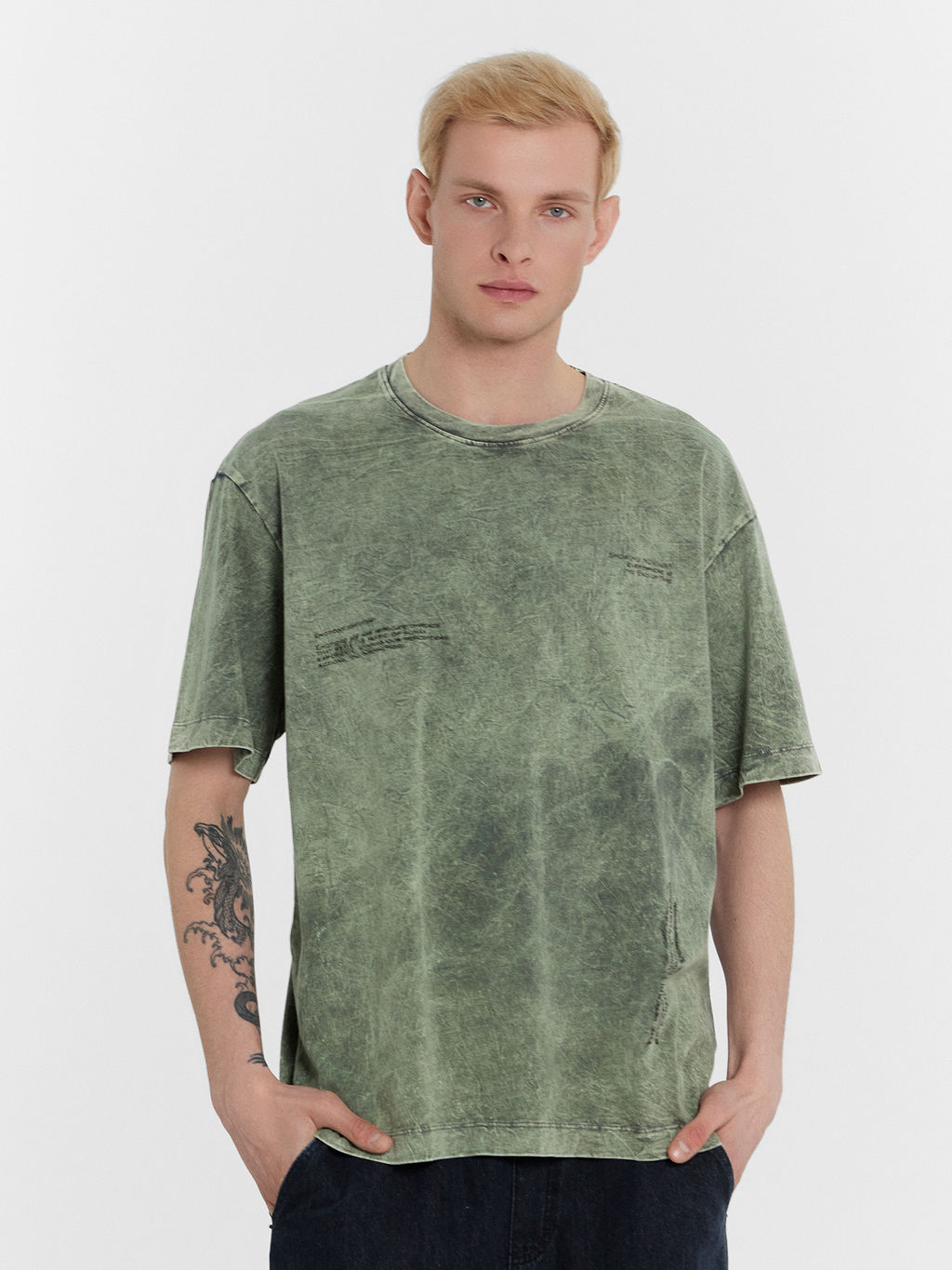 Футболка мужская серая с обработкой эйсид ACID WASH серый +печать 111858