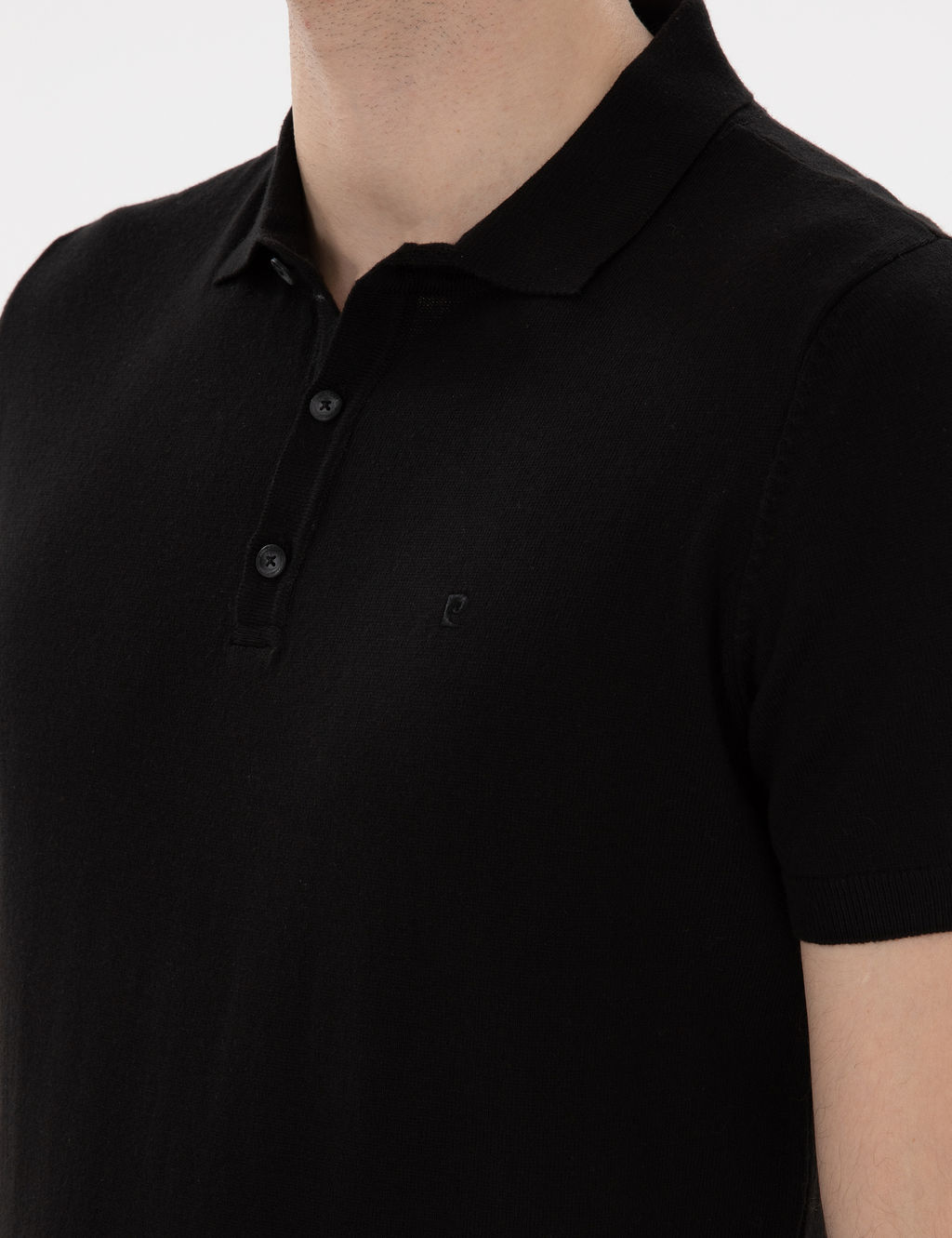 Siyah Slim Fit D__meli Polo Yaka Triko Ti__rt