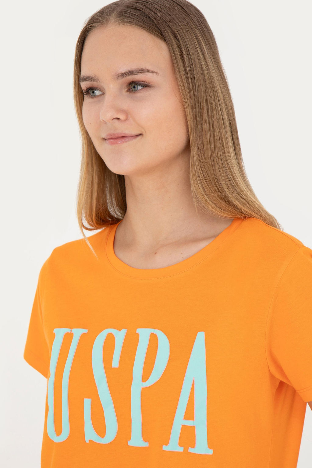 Женская оранжевая футболка с круглым вырезом - U.s. polo assn фото 9