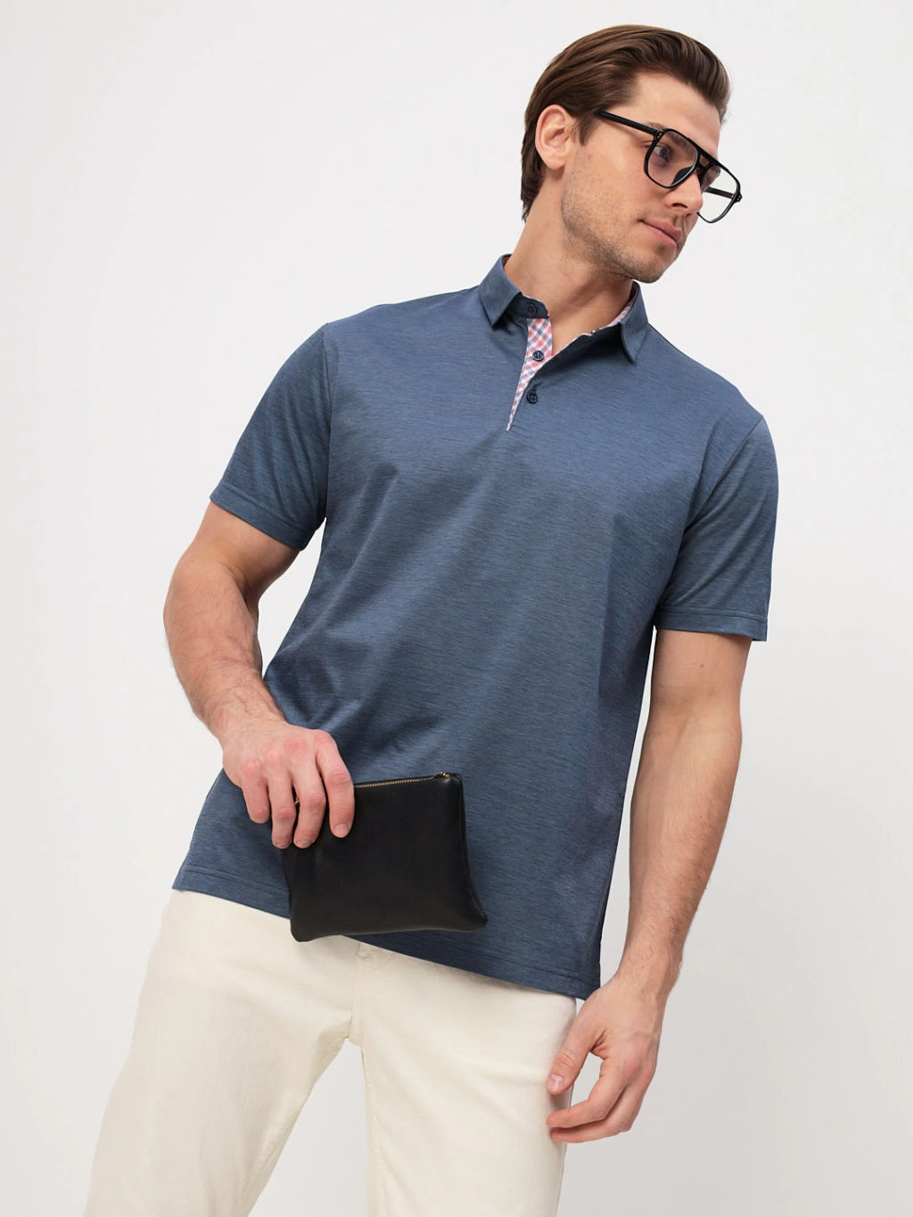 Джемпер мужской с воротником поло короткий рукав GREG G144-PM12-LT1638 (синий)  фото 18