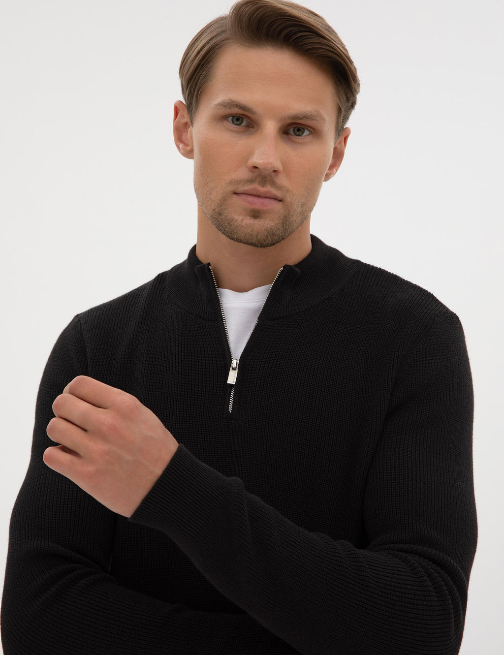 Siyah Slim Fit Dik Yaka Fermuarl_ Triko Kazak - Pierre cardin фото 2