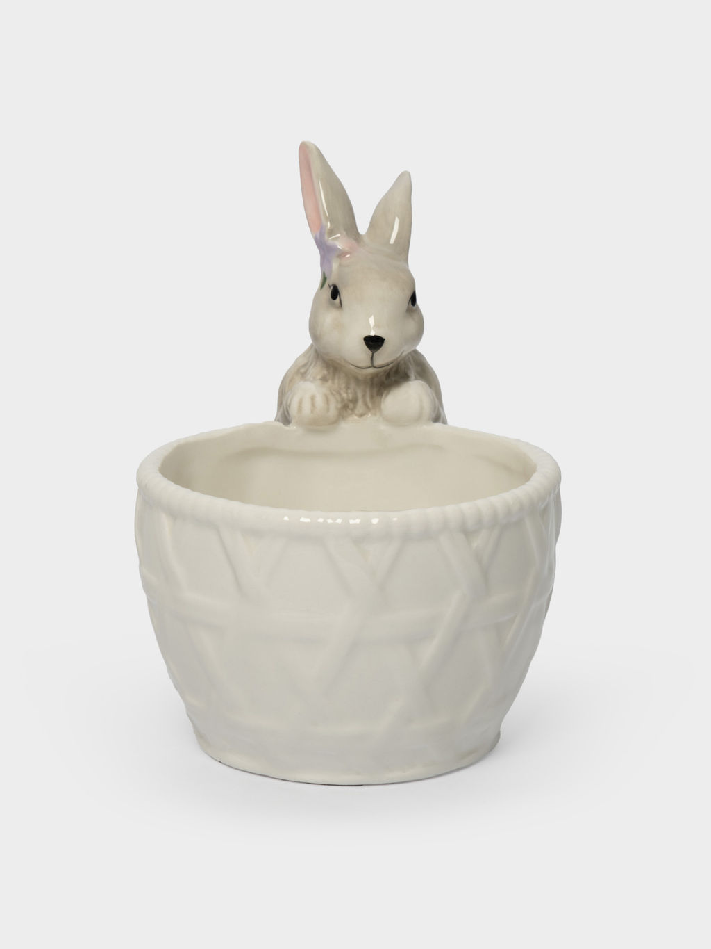 Конфетница, 12х16 см, керамика, молочно-серая, Кролик с корзинкой, Brown Rabbit