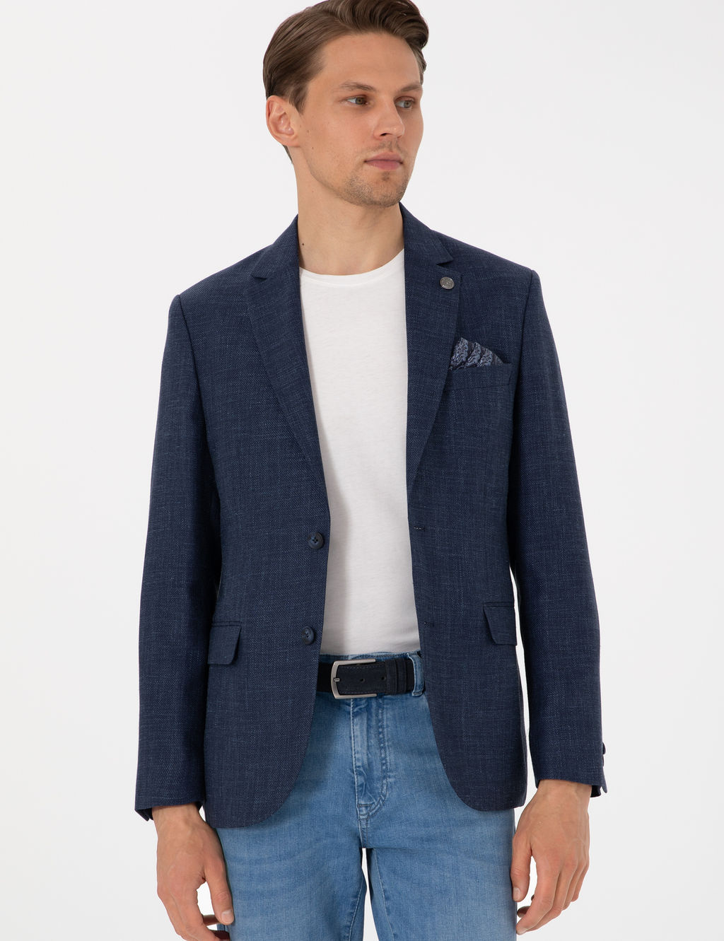 Lacivert Slim Fit Y_n Keten Kar___ml_ Ceket