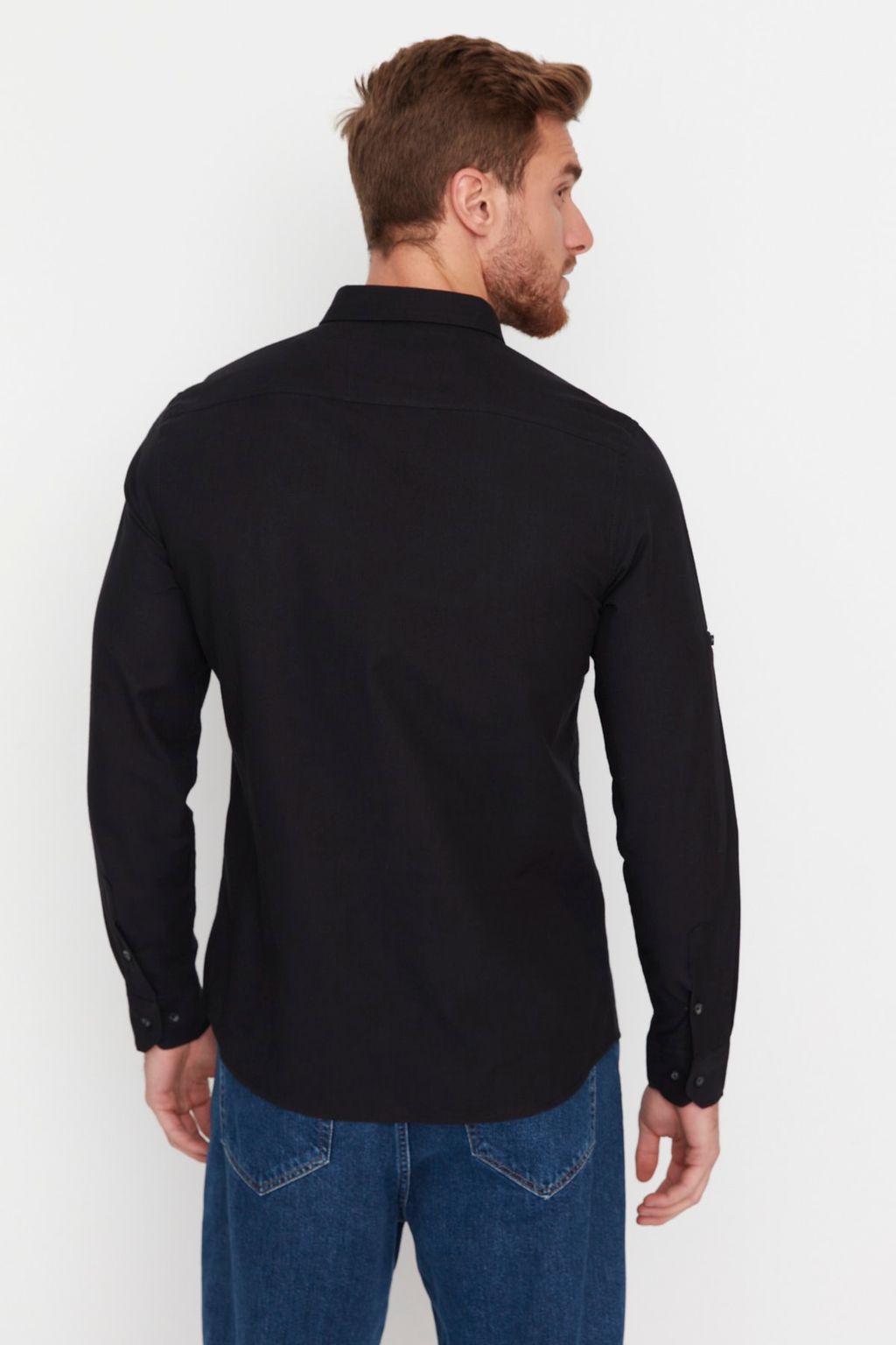 TRENDYOL MAN Koyu Yesil Dugmeli Yaka Apoletli Slim Fit Uzun Kol %100 Pamuklu Keten Gorunumlu Gomlek TMNSS20GO0189 - Trendyolmilla фото 17
