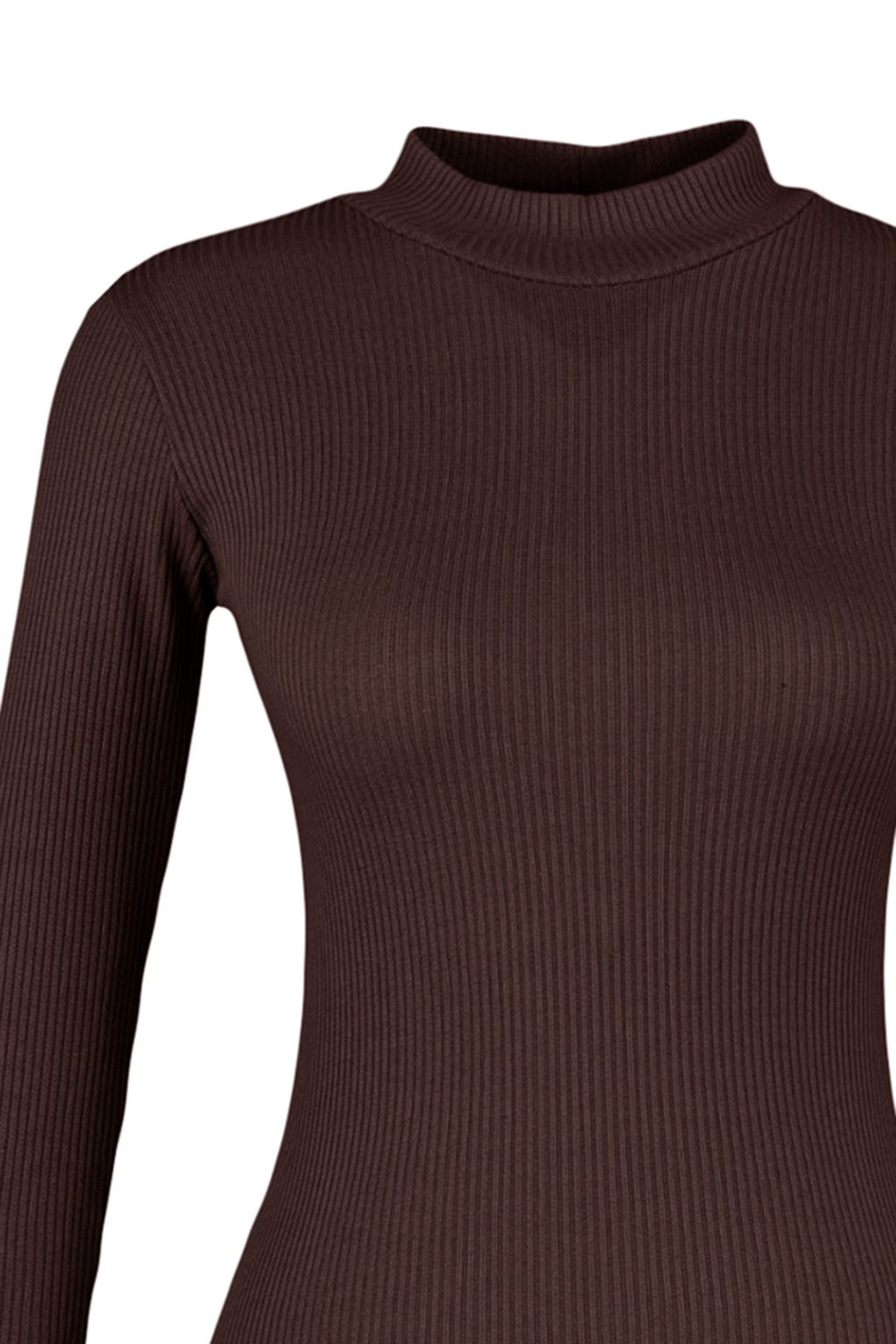 Trendyolmilla Kahverengi Dik Yaka Vucuda Oturan Uzun Kollu Y?rtmacl? Mini Fitilli Esnek Orme Elbise TWOAW23EL00506  фото 7