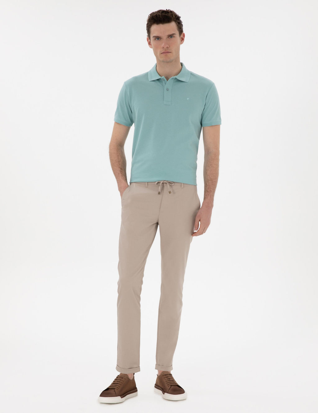 Bej Slim Fit Kanvas Pantolon