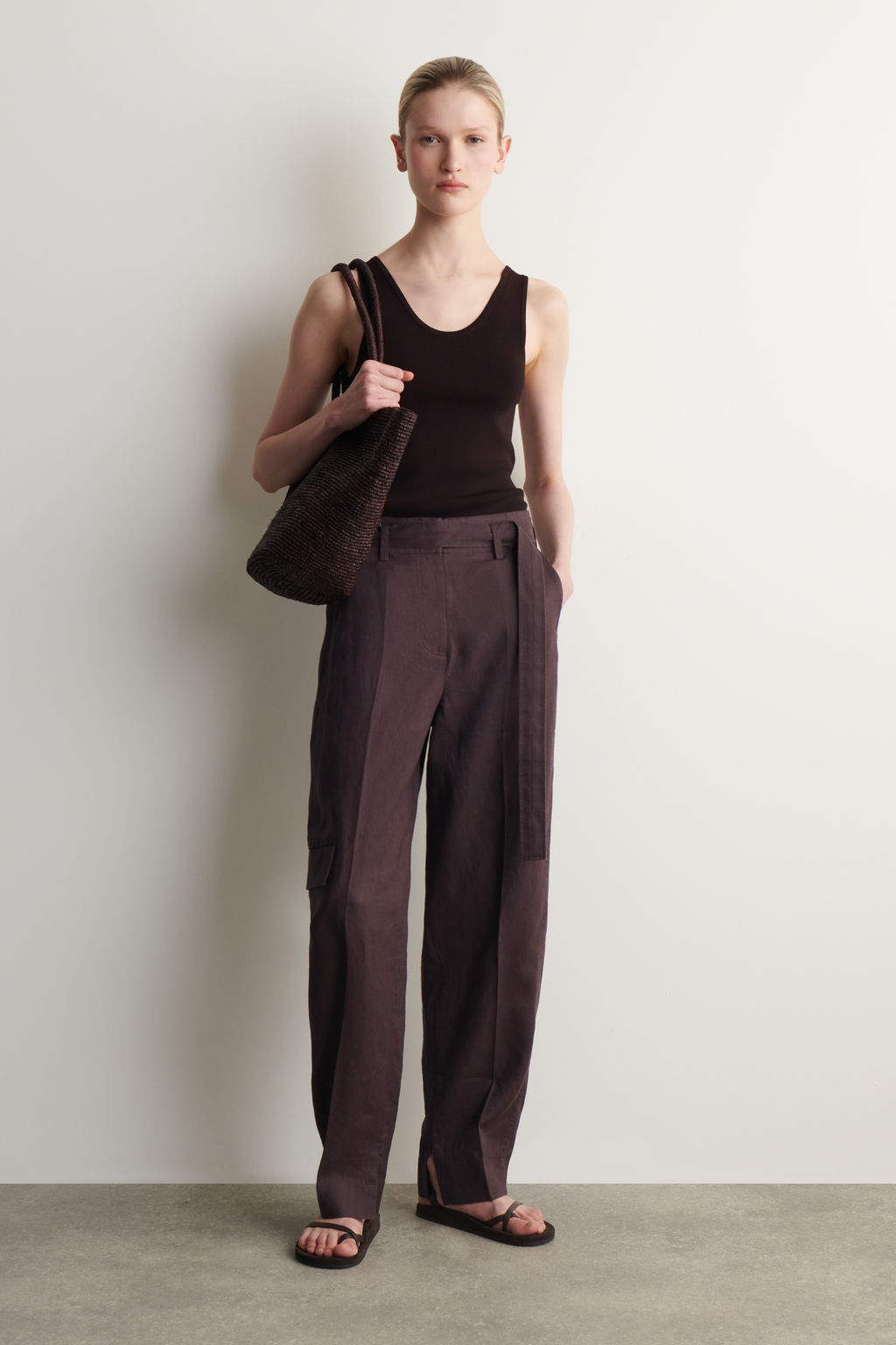 PANTAL?N DE LINO BARREL LEG CON CINTUR?N - H&m фото 3