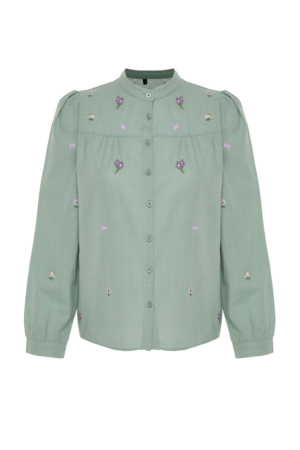 Yesil Cicek Nak?s Nak?s Detayl? Regular Normal Kal?p Dokuma Gomlek TWOSS23GO00152