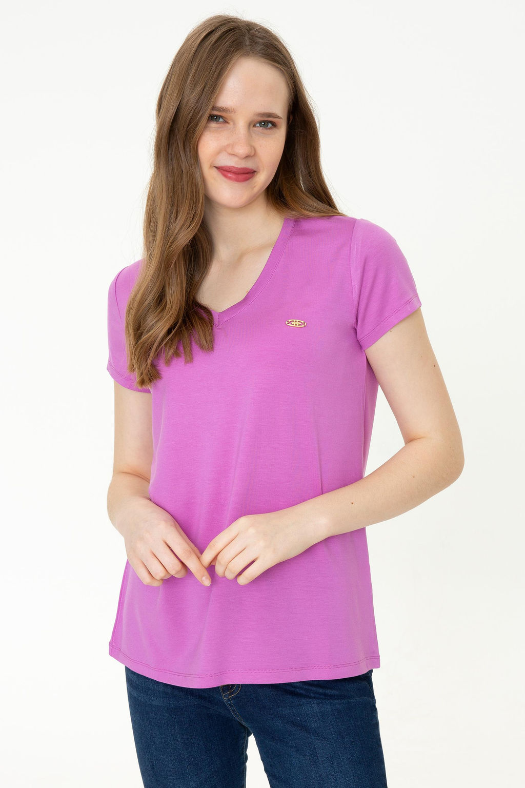 Женская фиолетовая футболка с V-образным вырезом Basic - U.s. polo assn фото 13