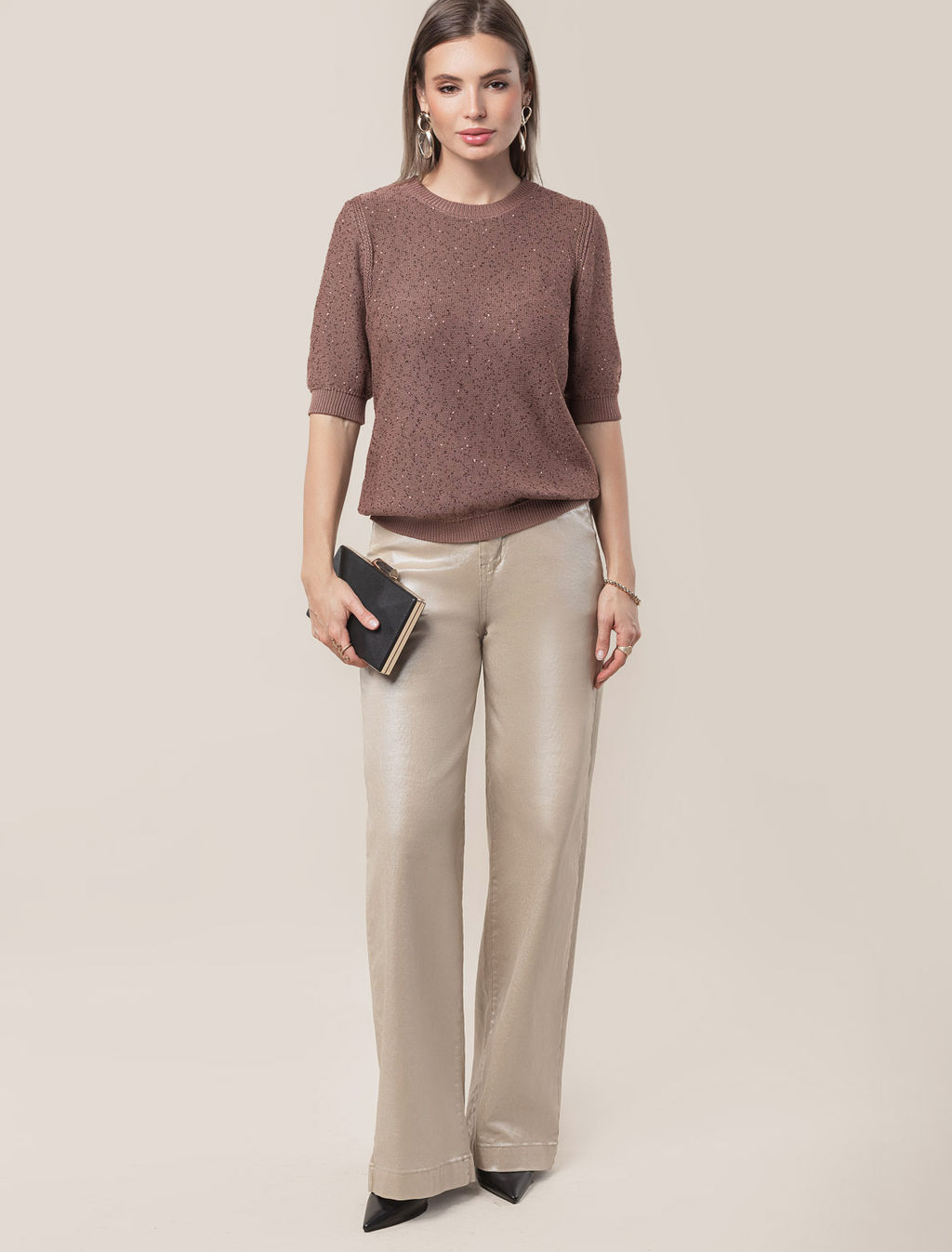 VILATTE / Джемпер из хлопковой пряжи с пайетками  фото 11