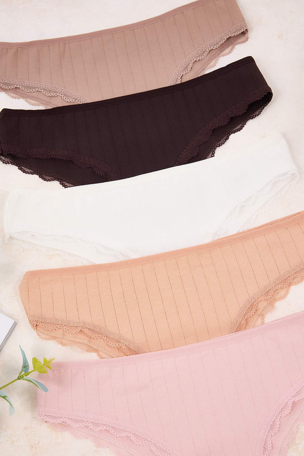 Kahverengi-Cok Renkli 5li Suprem Dantelli Cizgili Brazilian Kulot THMSS26KU00005 - Trendyolmilla фото 3