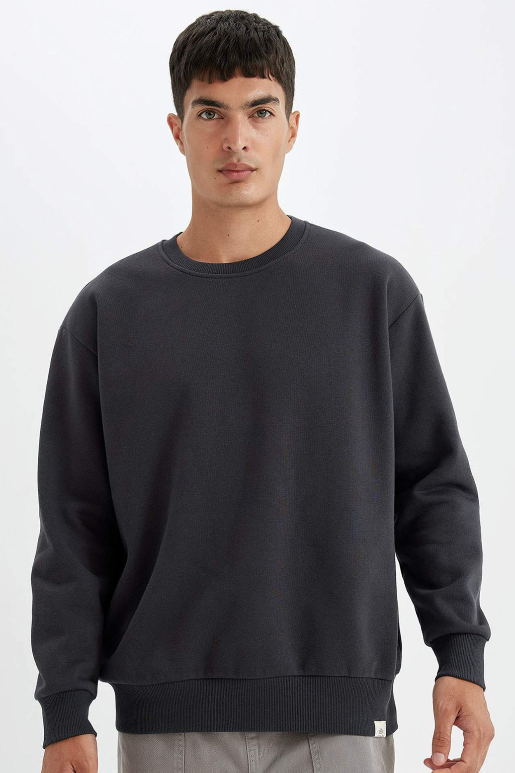 Oversize Genis Kal?p Bisiklet Yaka Kal?n Basic Duz Sweatshirt - Defacto фото 4