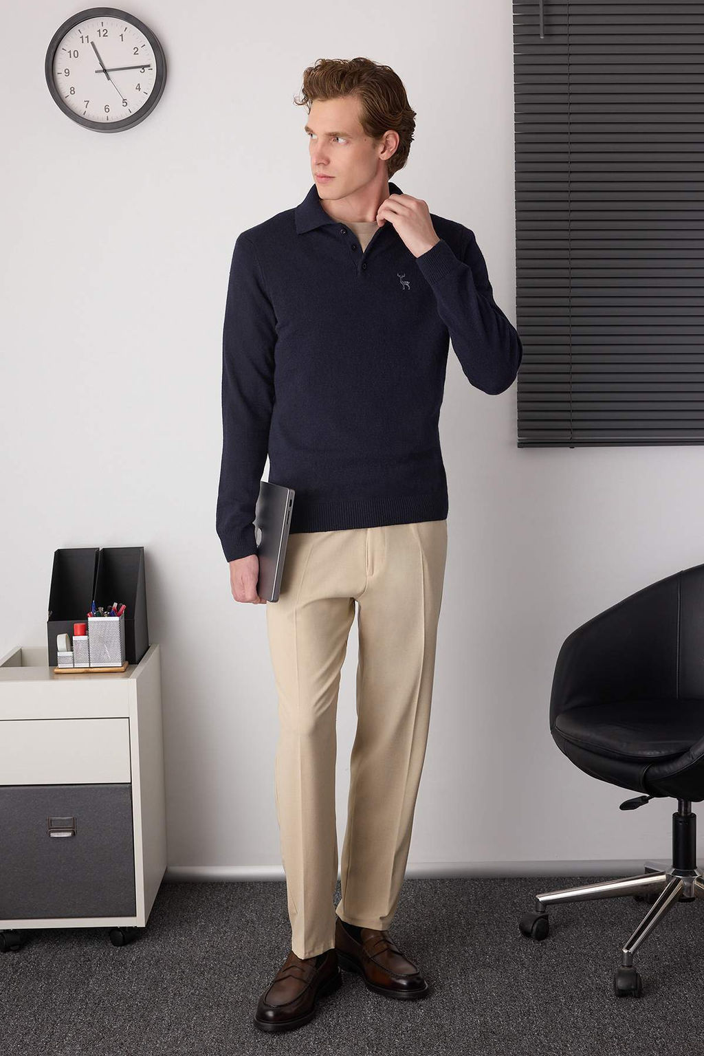 TRENDYOL MAN Lacivert Slim Fit Yunlu Polo Yaka Dugmeli Smart Triko Kazak TMNAW23KZ00238 - Trendyolmilla фото 21