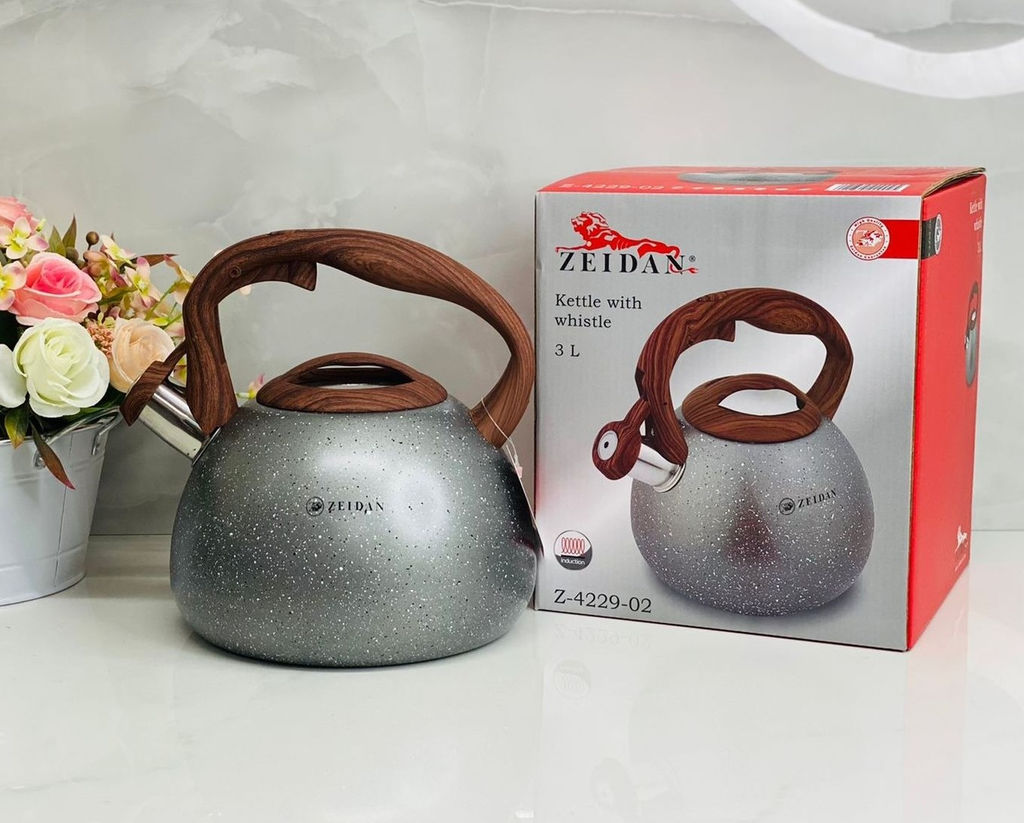Чайник нерж ZEIDAN 3,0 л, со свист, индукц. дно,курковый механизм, арт. Z-4229, 4229-01,4229-02