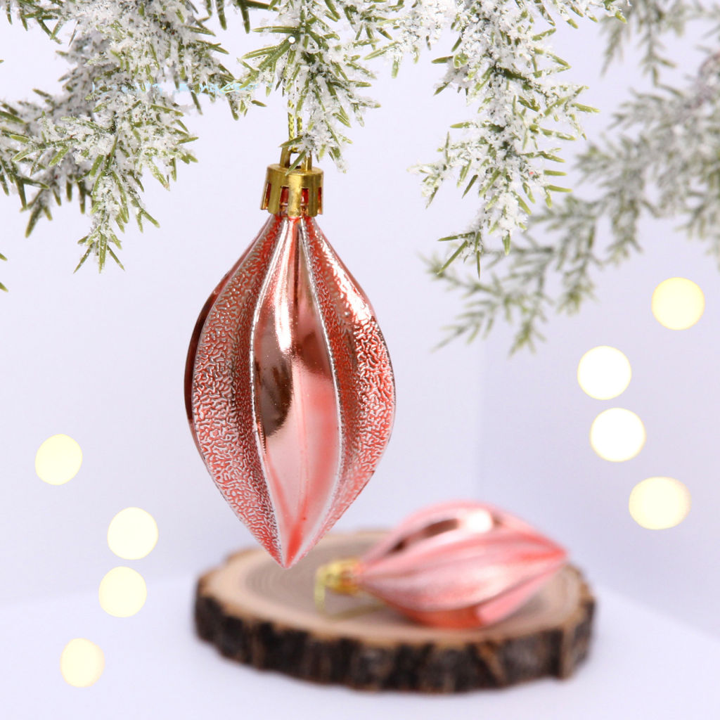 Цена за 4шт. Ёлочные игрушки "Таинственное очарование" Капля 8 см (набор 2шт), розовое золото