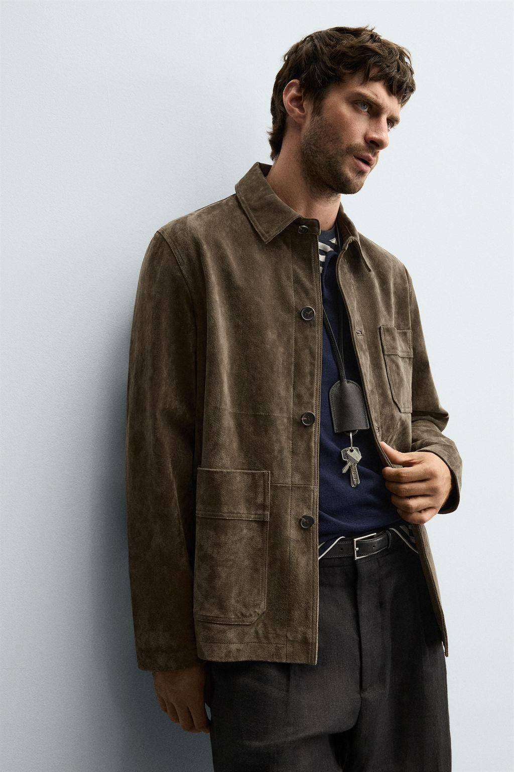 SPLIT SUEDE LEATHER OVERSHIRT - Zara фото 5