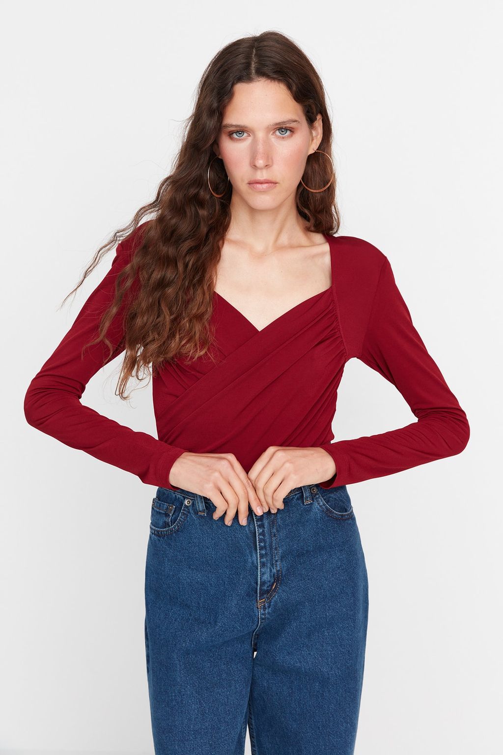 TRENDYOLMILLA Siyah Vatkal? Drape Detayl? Fitted/Vucuda Oturan Esnek C?tc?tl? Orme Body TWOAW22BD0156  фото 4