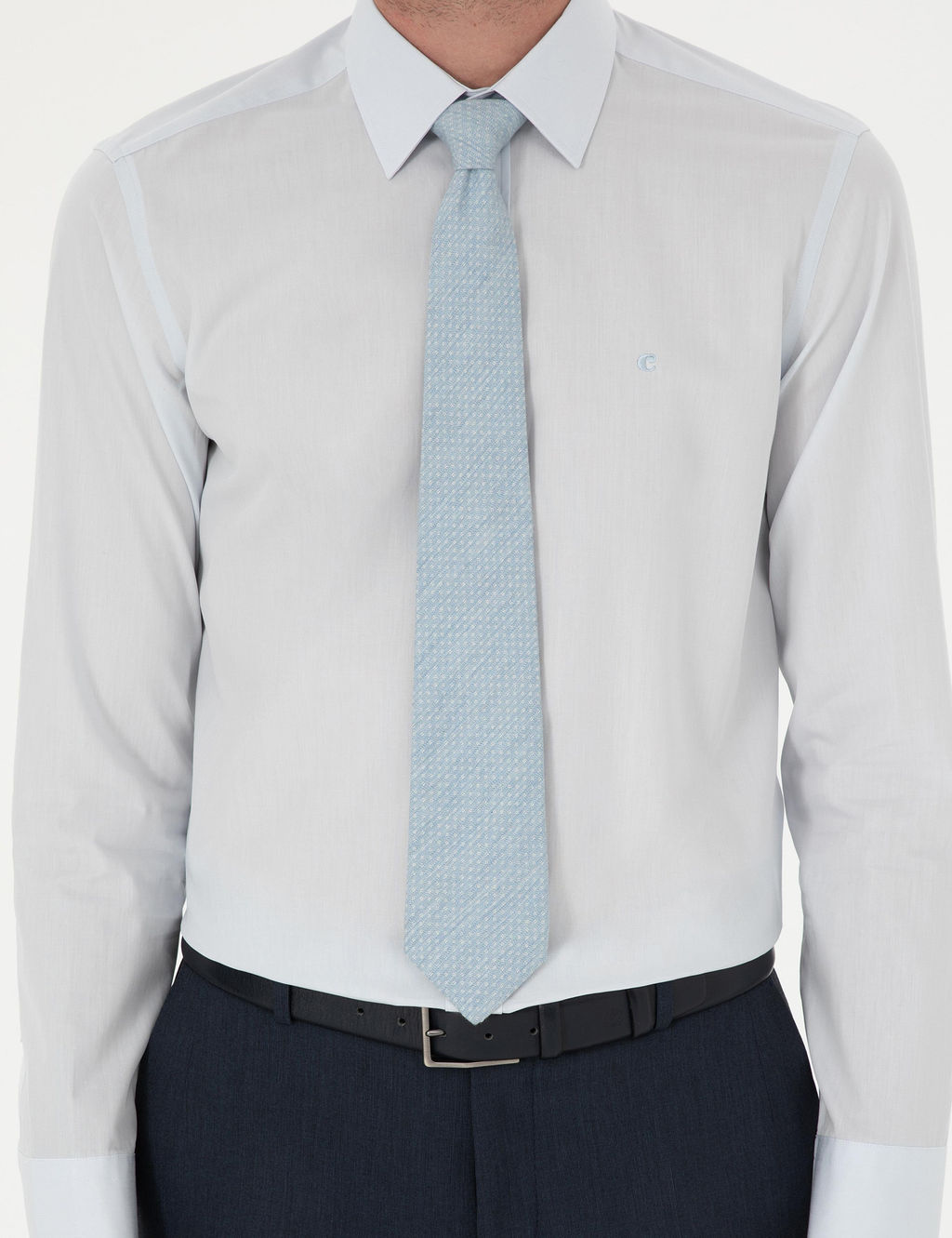 Голубая классическая хлопковая рубашка приталенного кроя - Cacharel фото 6