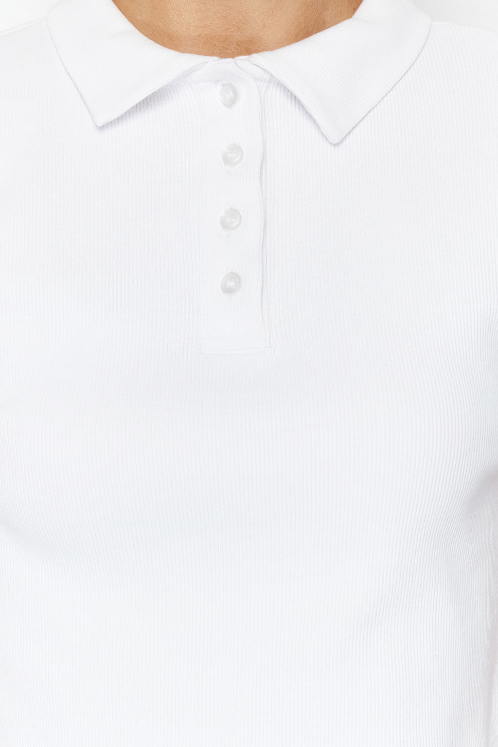 Trendyolmilla Siyah Polo Yaka Dugmeli K?sa Kol Esnek Fitilli Orme Bluz TWOSS24BZ00111  фото 4