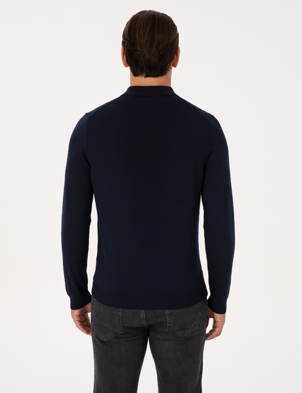 Lacivert Slim Fit Y_n Kar___ml_ Polo Yaka Basic Triko Kazak - Cacharel фото 5